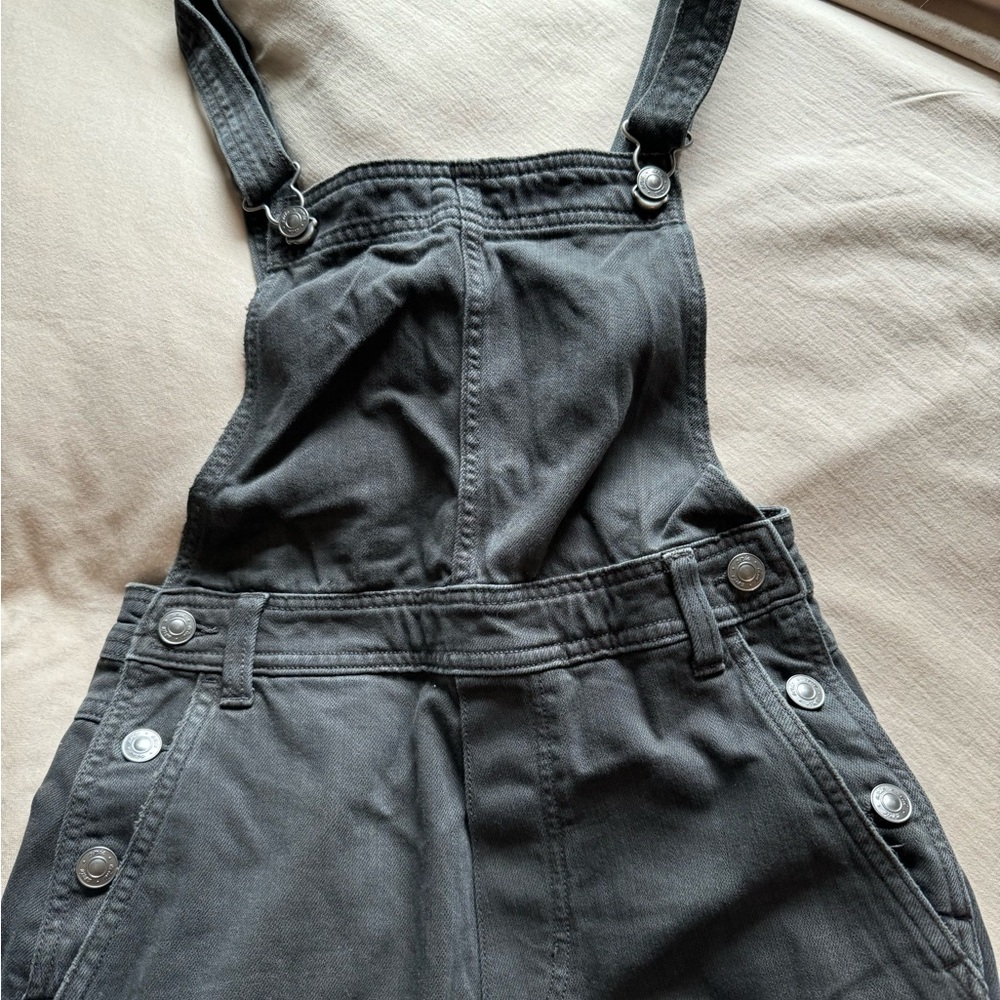 Aerie Wide Leg Black Wash Overalls, Size XS
